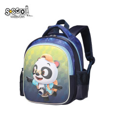 Ghiozdan gradinita, model 3D PANDA, buzunar interior, buzunare laterale din plasa, maner, albastru