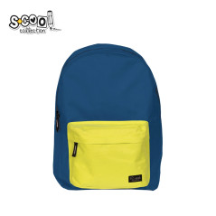 Ghiozdan clasic, bretele ajustabile, inchidere fermoar, buzunar frontal, 43 cm, galben/albastru