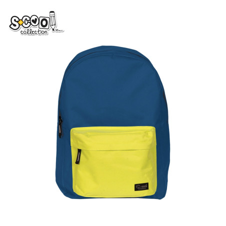 Ghiozdan clasic, bretele ajustabile, inchidere fermoar, buzunar frontal, 43 cm, galben/albastru
