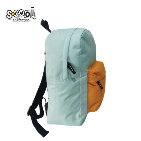 Ghiozdan clasic, compartiment cu fermoar ascuns, bretele reglabile, turcoaz/portocaliu, 30x16x43 cm