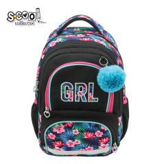 Ghiozdan ergonomic, GRL, compartiment laptop, compartiment principal, pom-pom, fixare catarama, 42x31x16 cm