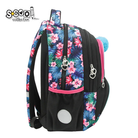 Ghiozdan ergonomic, GRL, compartiment laptop, compartiment principal, pom-pom, fixare catarama, 42x31x16 cm
