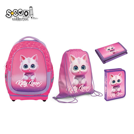 Set scolar, ghiozdan, penar echipat, sac sport, portofel, Kitty Love, 4 in 1
