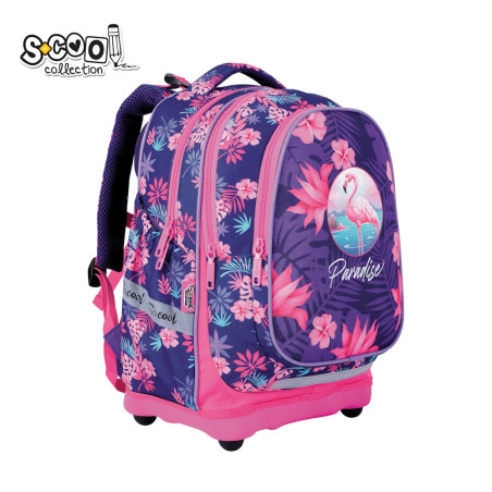 Ghiozdan ergonomic elevi, model FLAMINGO, fermoar compartimente, multicolor, 39x33x18 cm
