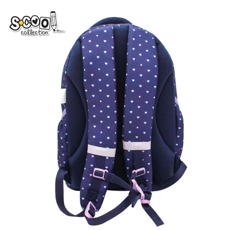 Ghiozdan ergonomic elevi, model HEARTS, 2 compartimente, pom pom inclus, 43x29x22 cm