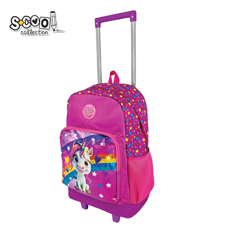 Ghiozdan troller UNICORN, 1 compartiment, buzunare, 2 roti si maner telescopic, 45x32x16.5 cm