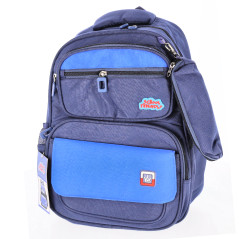 Ghiozdan cu penar, pentru clasa 0, 5 compartimente cu fermoar, maner, bluemarin, 40 cm
