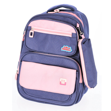 Ghiozdan clasa 0, 4 compartimente si penar inclus, cusaturi duble, spate buretat, bluemarin si roz