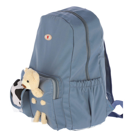 Ghiozdan Funtasy, Ursulet de plus atasat, 2 compartimente, fermoar, 42 cm, albastru