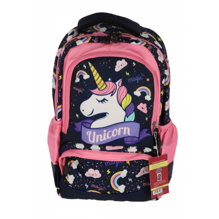 Ghiozdan clasa pregatitoare, model Unicorn, fermoar, 15L, maner prindere, bluemarin