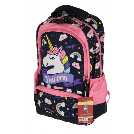 Ghiozdan clasa pregatitoare, model Unicorn, fermoar, 15L, maner prindere, bluemarin