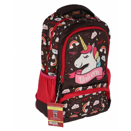 Ghiozdan cu 3 compartimente, imprimeu multicolor cu Unicroni, buzunare laterale, 15L