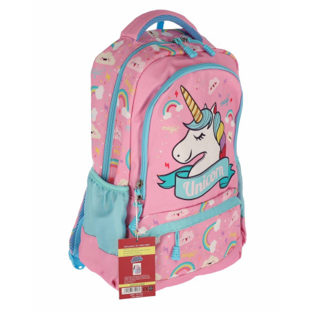 Ghiozdan modern fete, pentru clasa 0, fermoare inchidere, buzunare laterale, 38 x 29 x 13 cm