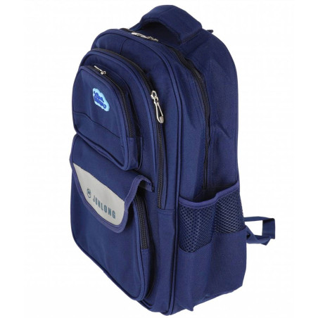 Ghiozdan School Friendly, clasele 1-4, maner, 4 compartimente, textil, bleumarin