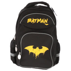 Ghiozdan gimnaziu BATMAN, 3 compartimente, buzunar frontal, interior captusit, spate buretat 3D, buzunare sticla