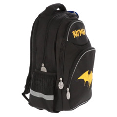 Ghiozdan gimnaziu BATMAN, 3 compartimente, buzunar frontal, interior captusit, spate buretat 3D, buzunare sticla