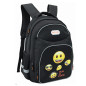 Ghiozdan cu imprimeu emoji, clasic, compartiment spatios, buzunar frontal mic, spate buretat, negru