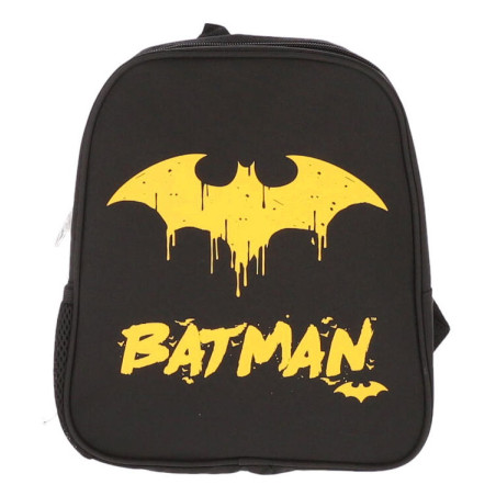 Ghiozdan Batman pentru gradinita, negru, buzunar lateral exterior, impermeabil/poliester, 28 cm