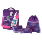 Set ghiozdan ergonomic, geanta pentru carti, etui si sac de sport, mesh, KidClix, violet
