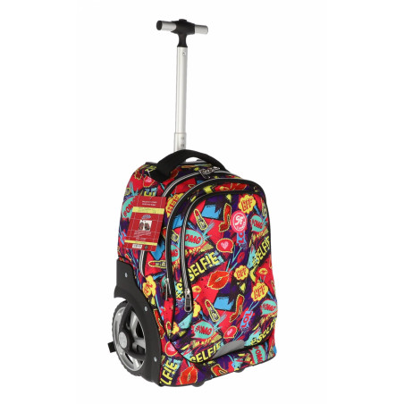 Ghiozdan troller Power, compartiment laptop, maner telescopic, buzunare frontale, 50 cm, multicolor