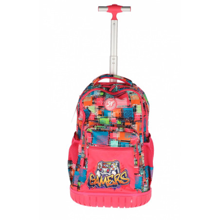 Ghiozdan troller Strong pentru fete, compartimente multiple, maner ajustabil, multicolor