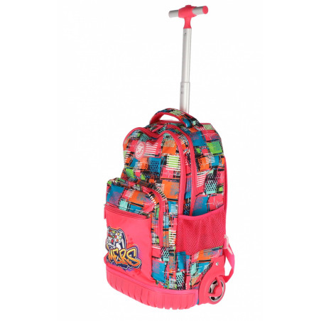 Ghiozdan troller Strong pentru fete, compartimente multiple, maner ajustabil, multicolor
