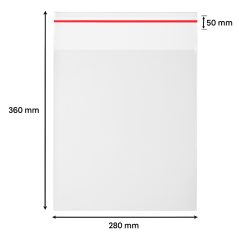 Pungi BOPP cu clapeta adeziva, 280 x 360 x 50 mm, set 500 bucati, 20 microni, transparente/lucioase