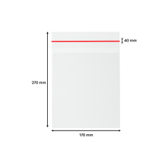 Set 1000 pungi BOPP, 170 x 270 mm, 40 mm clapeta cu adeziv, 25 microni, transparente