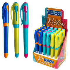 Roller cu cerneala albastra, clips de prindere, corp in diverse culori