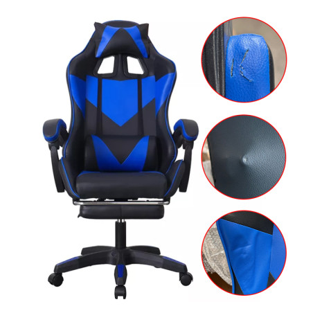 Scaun ergonomic de gaming, tetiera, suport retractabil picioare, sport lombar, inaltime reglabila, negru, albastru, RESIGILAT