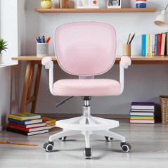 Scaun ergonomic de birou pentru copii, inaltime reglabila 78-90 cm, suport picioare, mesh roz