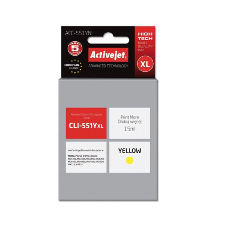 Cartus compatibil CLI-551Y yellow pentru Canon, 15 ml, Premium Activejet