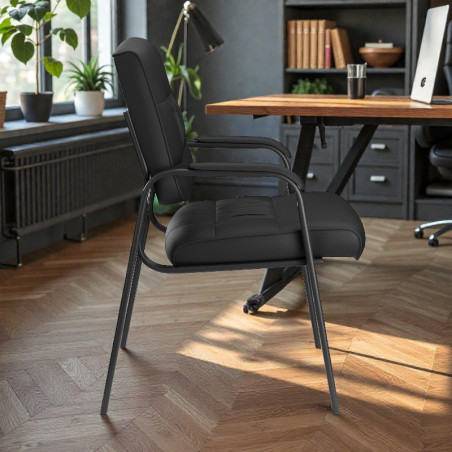 Scaun de conferinta, tapiterie piele ecologica si spuma, cotiere captusite, inaltime 91 cm