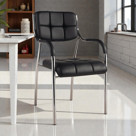 Scaun sala de conferinta, piele ecologica neagra, cadru cromat, inaltime 85 cm