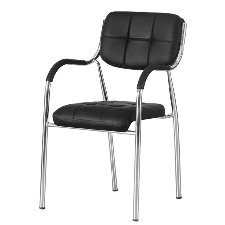 Scaun sala de conferinta, piele ecologica neagra, cadru cromat, inaltime 85 cm