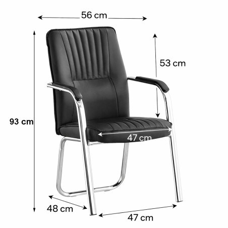 Scaun conferinta, cadru cromat, manere captusite, PVC negru