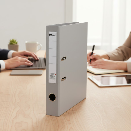 Biblioraft gri A4 pentru documente – Cotor 5 cm, Bordura Metalica, 350 Coli