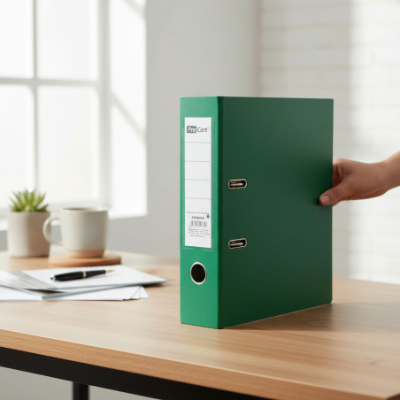 Biblioraft Verde A4 cu Bordura Metalica – Cotor 7.5 cm, Capacitate 500 Coli