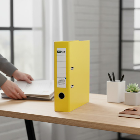 Biblioraft Galben A4 cu Bordura Metalica – Cotor 7.5 cm, Capacitate 500 Coli