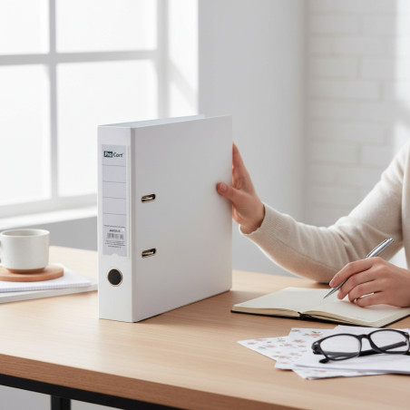 Biblioraft alb A4 pentru arhivare documente – Cotor 7.5 cm, Bordura Metalica, 500 Coli