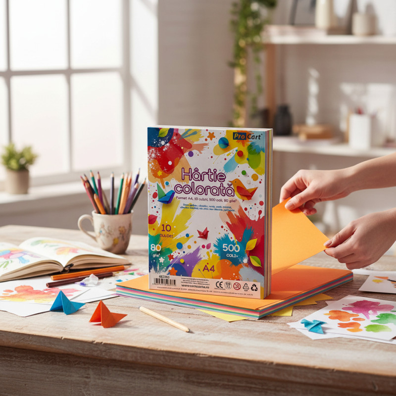 Hartie colorata A4 80 g/mp – Top 500 coli, 10 culori intense