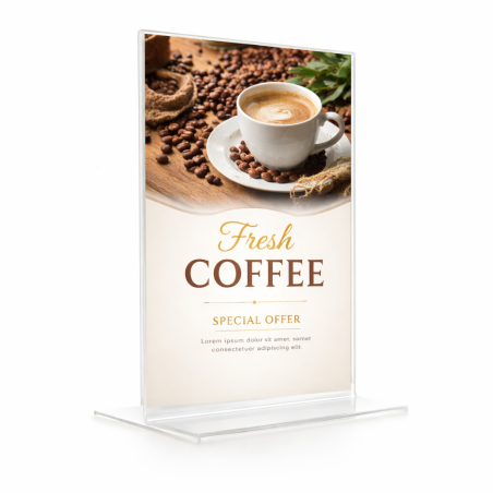 Display plastic pentru prezentare, forma T, A4, transparent, portrait – Suport plexiglas pentru afisare