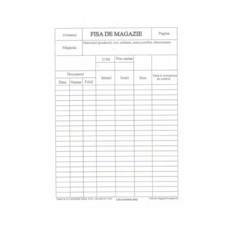 Fisa magazie A5, carton velin 140 g/mp, set 100 bucati
