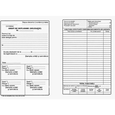 Ordin de deplasare A5, carnet 100 file, formular delegatie