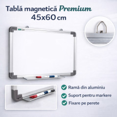 Tabla magnetica 45x60 cm, rama de aluminiu, alba, tavita suport marker