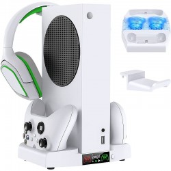 Suport incarcare doua controlere Xbox si casti, multifunctional, 4 in 1, 2 ventilatoare, indicator LED, cablu USB, RESIGILAT