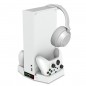 Suport incarcare doua controlere Xbox si casti, multifunctional, 4 in 1, 2 ventilatoare, indicator LED, cablu USB, RESIGILAT