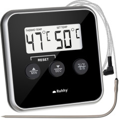 Termometru de bucatarie digital, cu sonda, afisaj LCD, timer, 8x8x1.5 cm