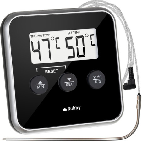 Termometru de bucatarie digital, cu sonda, afisaj LCD, timer, 8x8x1.5 cm