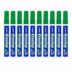 Set 10 markere Whiteboard verde, varf rotund 2.8 mm, scriere precisa si curata, Dry Erase